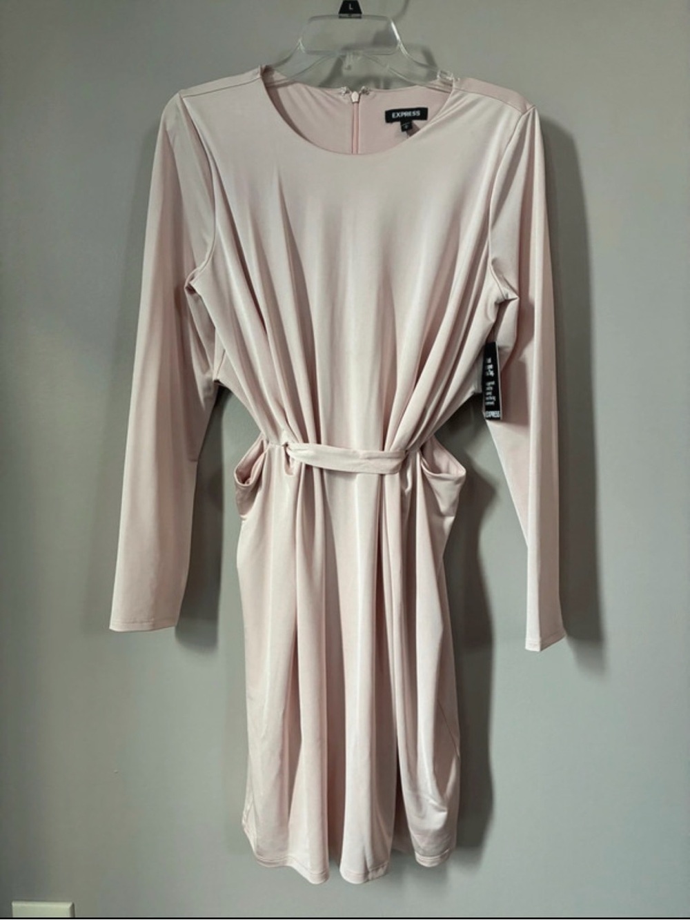 Express Women’s Light Blush Long-Sleeve Tie-Waist Dress